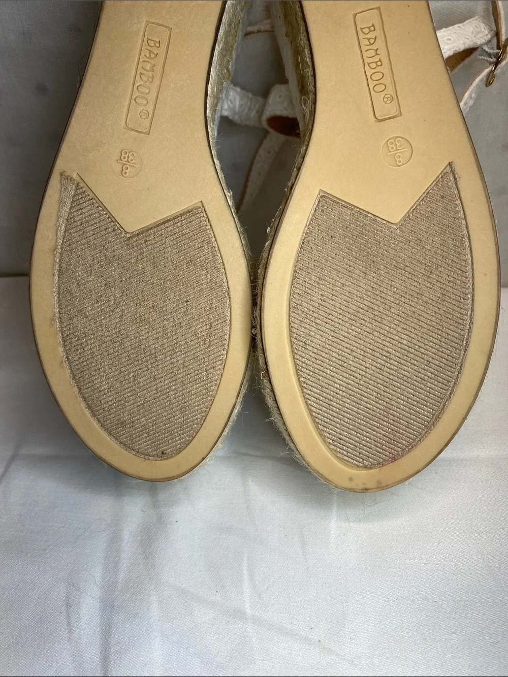 BAMBOO White Eyelet Espadrille Wedge Sandals with Ankle Strap Olson-035 Size 8
